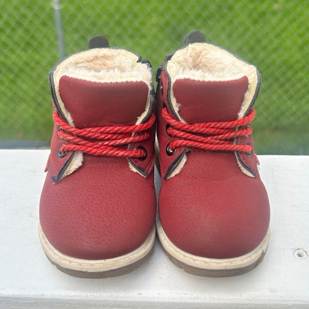 Danjie Baby Size 6-7 Toddler Burgundy Faux Leather Bootie Lace Up Zip Faux